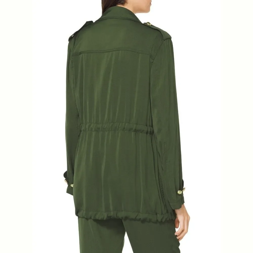 New! MICHAEL KORS Women's Lightweight Utility Jacket Drawstring Waist Jade Green